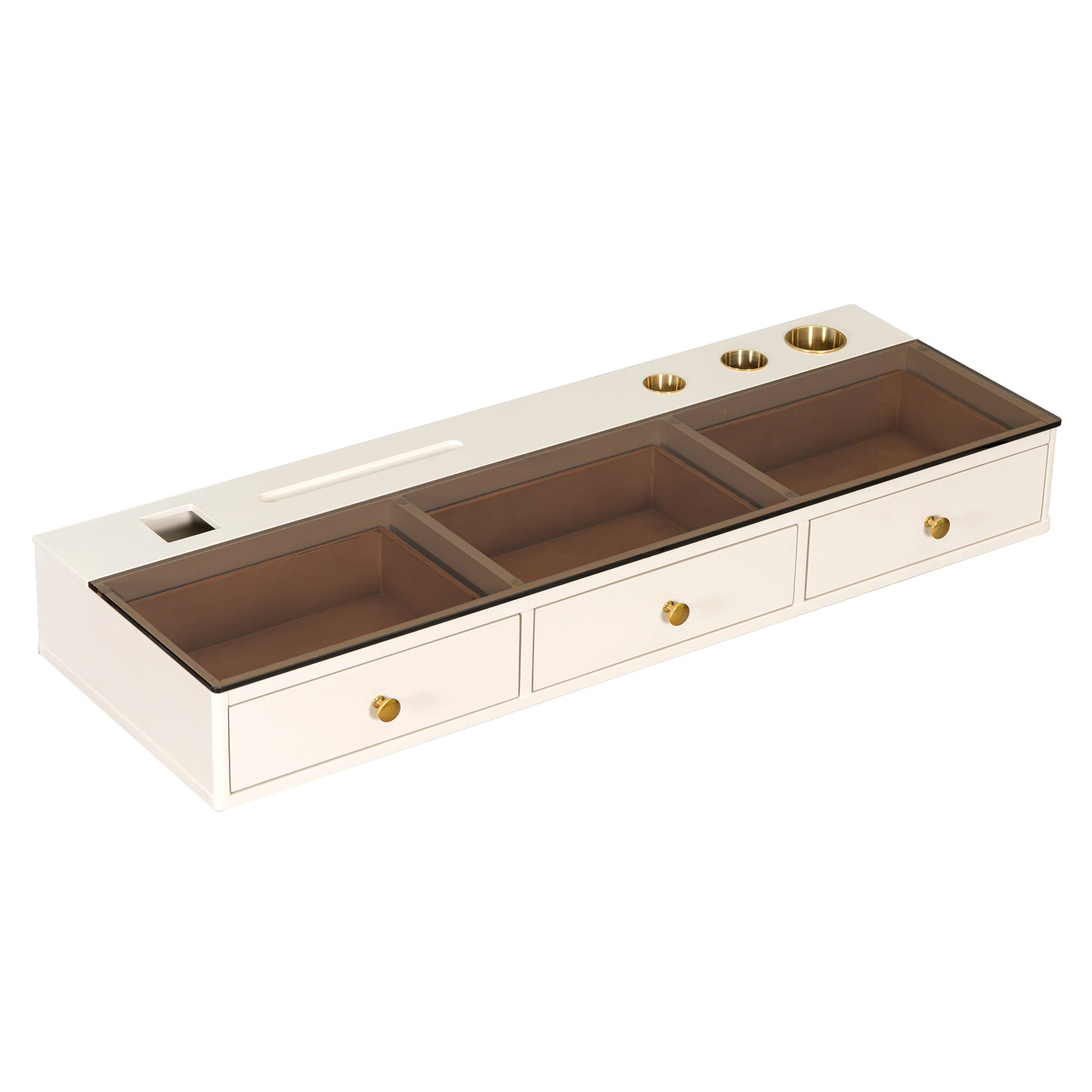 GO 47' Floating Shelf with Drawer, Multi-Purpose Wall-Mounted Vanity Table, Mounted Desk, Floating Table for Bedroom, Bathroom, Hairdressers, White and Golden