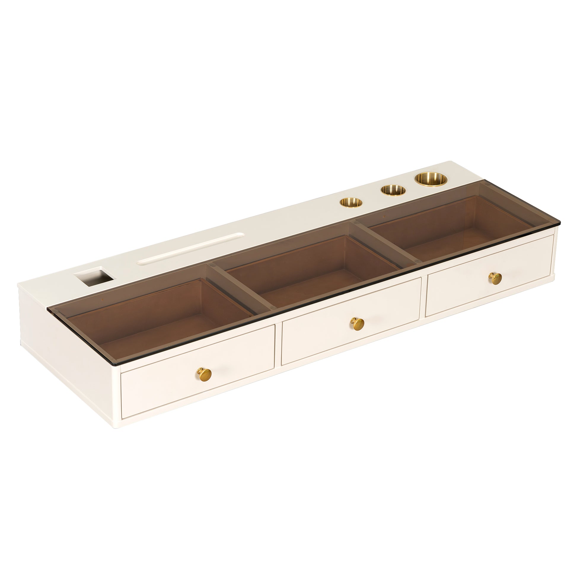 GO 47' Floating Shelf with Drawer, Multi-Purpose Wall-Mounted Vanity Table, Mounted Desk, Floating Table for Bedroom, Bathroom, Hairdressers, White and Golden