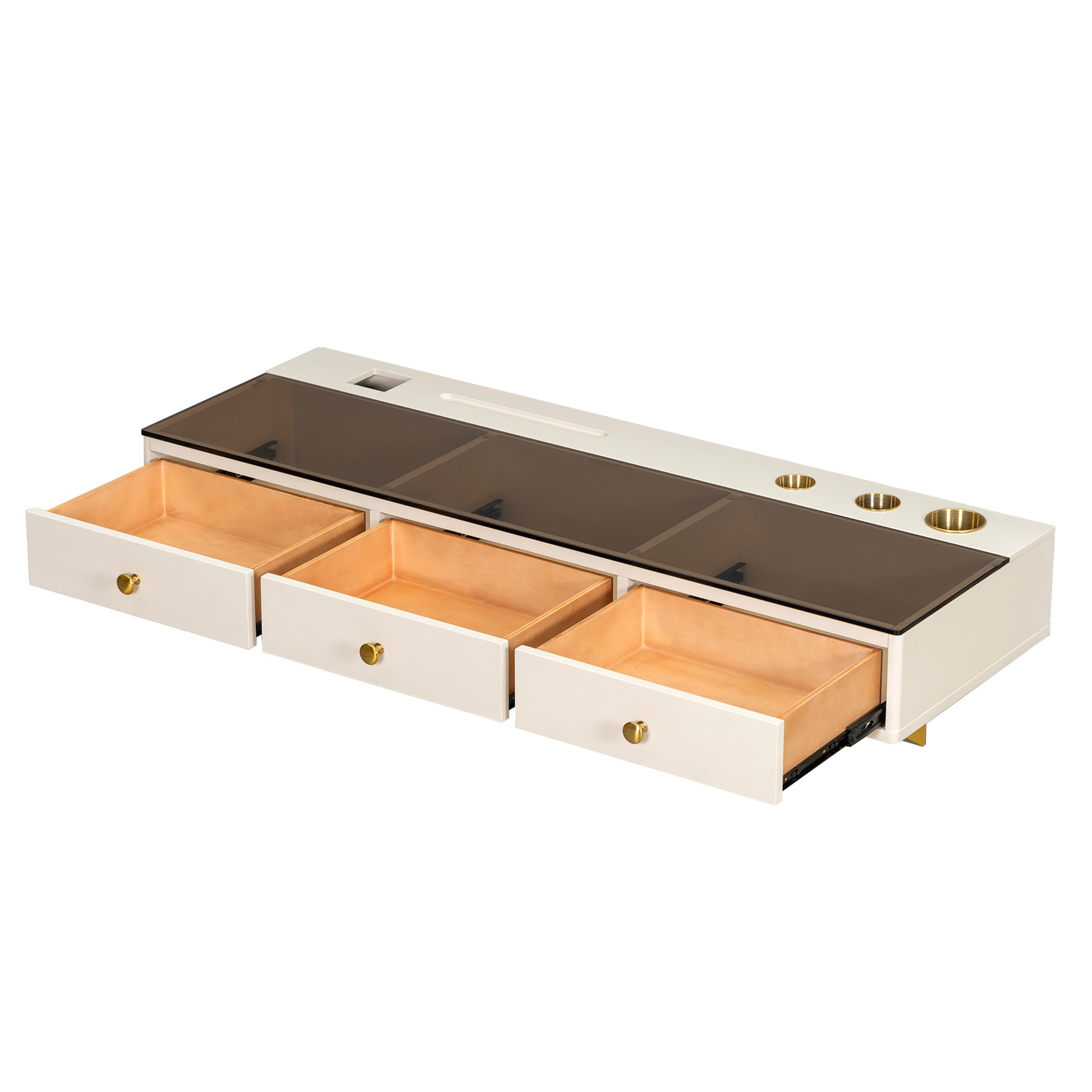 GO 47' Floating Shelf with Drawer, Multi-Purpose Wall-Mounted Vanity Table, Mounted Desk, Floating Table for Bedroom, Bathroom, Hairdressers, White and Golden