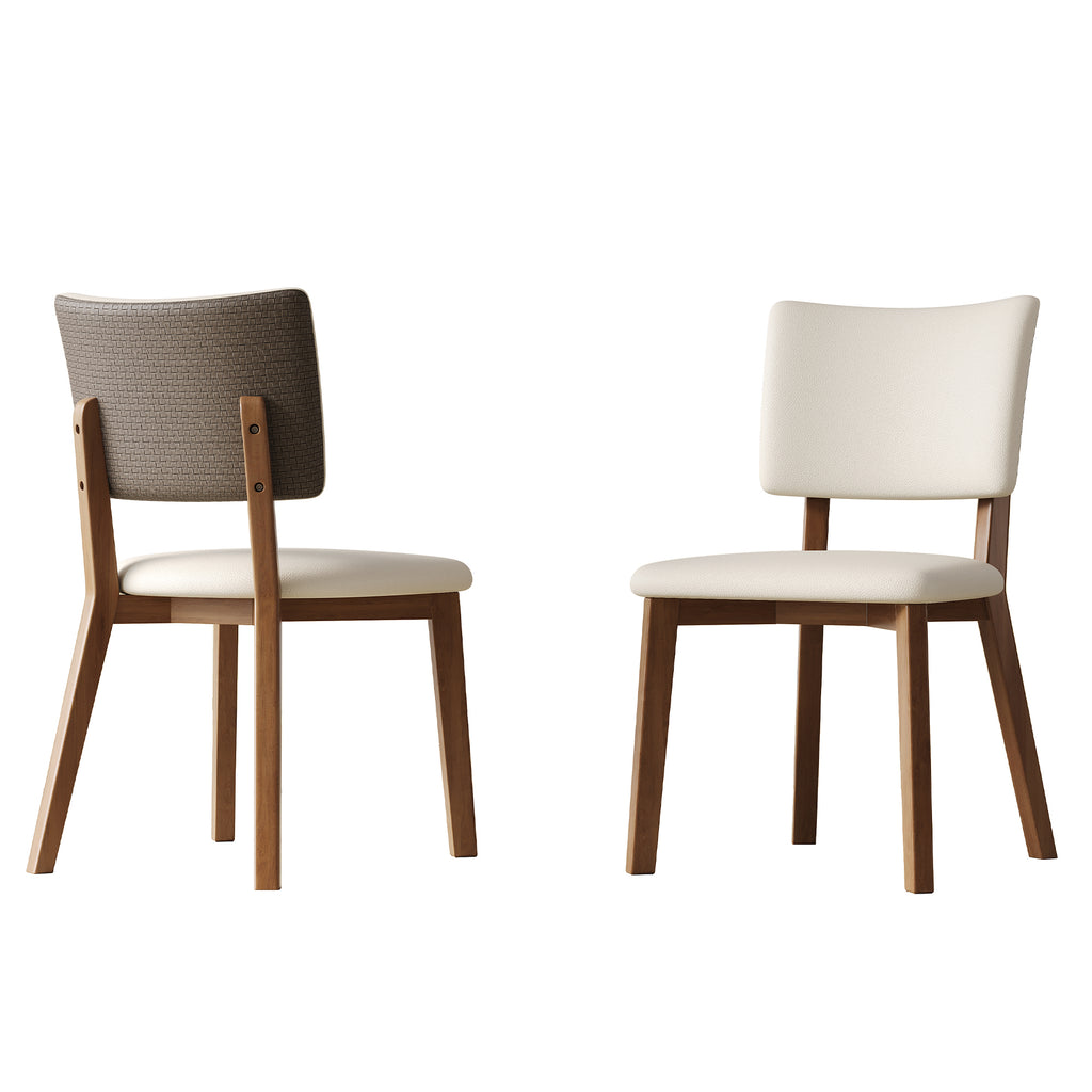 Solid wood dining chair set of 2 pieces, medieval modern wooden-legged dining chair, suitable for dining room, kitchen and living room, comfortable and durable(White + Walnut color)