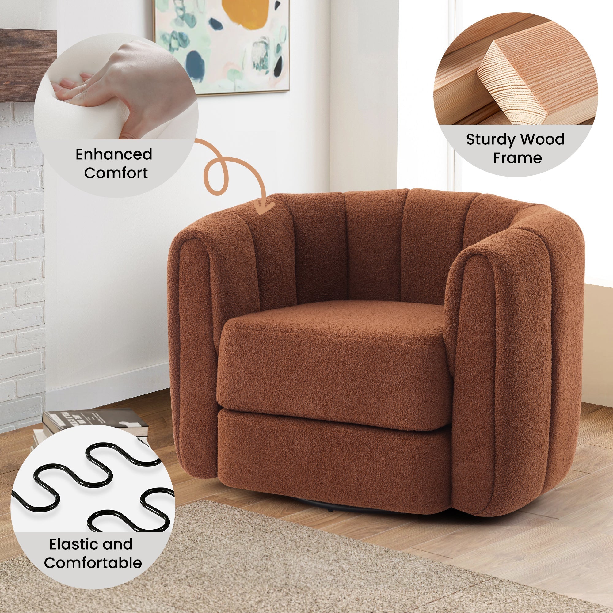 Swivel Accent Chair for Living Room, Wide Upholstered Teddy Sofa Chair, Cozy & Soft Swivel Accent Chair