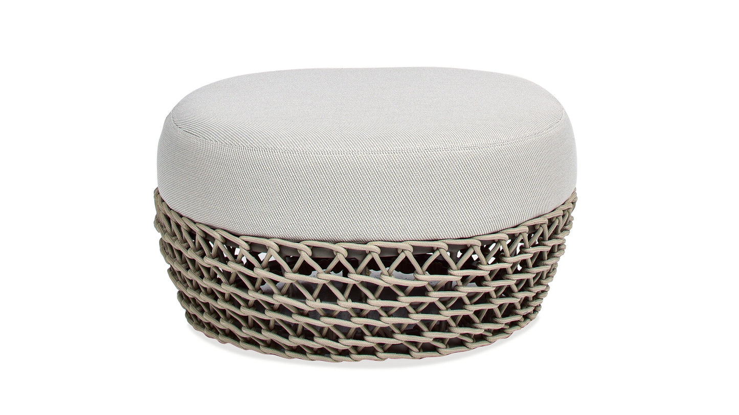 Willow 25' Round Upholstered Woven Patio Ottoman, Beige Axroma Olefin - Groovy Boardz