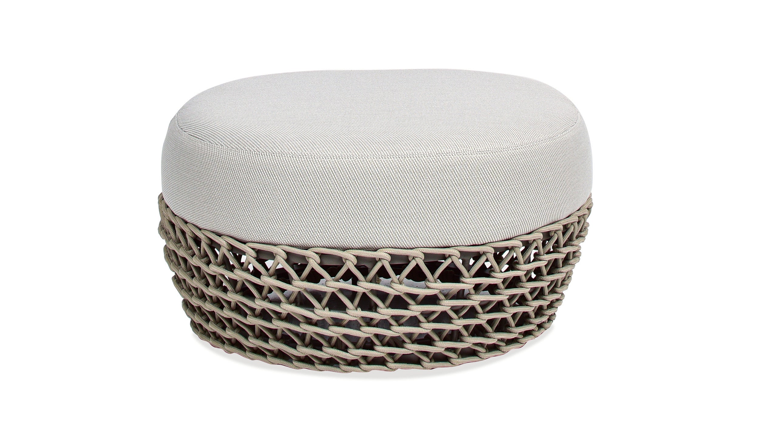 Willow 25' Round Upholstered Woven Patio Ottoman, Beige Axroma Olefin - Groovy Boardz