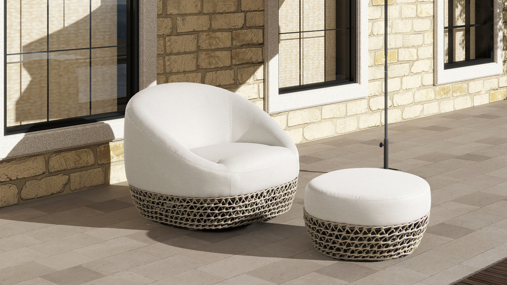 Willow 25' Round Upholstered Woven Patio Ottoman, Beige Axroma Olefin - Groovy Boardz