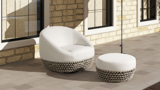 Willow 25' Round Upholstered Woven Patio Ottoman, Beige Axroma Olefin - Groovy Boardz
