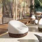 Willow 35.5' Upholstered Woven Patio Deep Seating Armchair, Golden Brown Wicker Frame, Wheat Beige