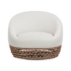 Willow 35.5' Upholstered Woven Patio Deep Seating Armchair, Golden Brown Wicker Frame, Wheat Beige