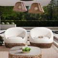 Willow 35.5' Upholstered Woven Patio Deep Seating Armchair, Golden Brown Wicker Frame, Wheat Beige