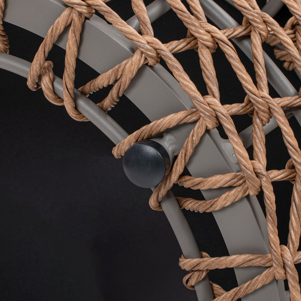 Willow 25' Round Upholstered Woven Patio Ottoman, Golden Brown Wicker Frame, Wheat Beige