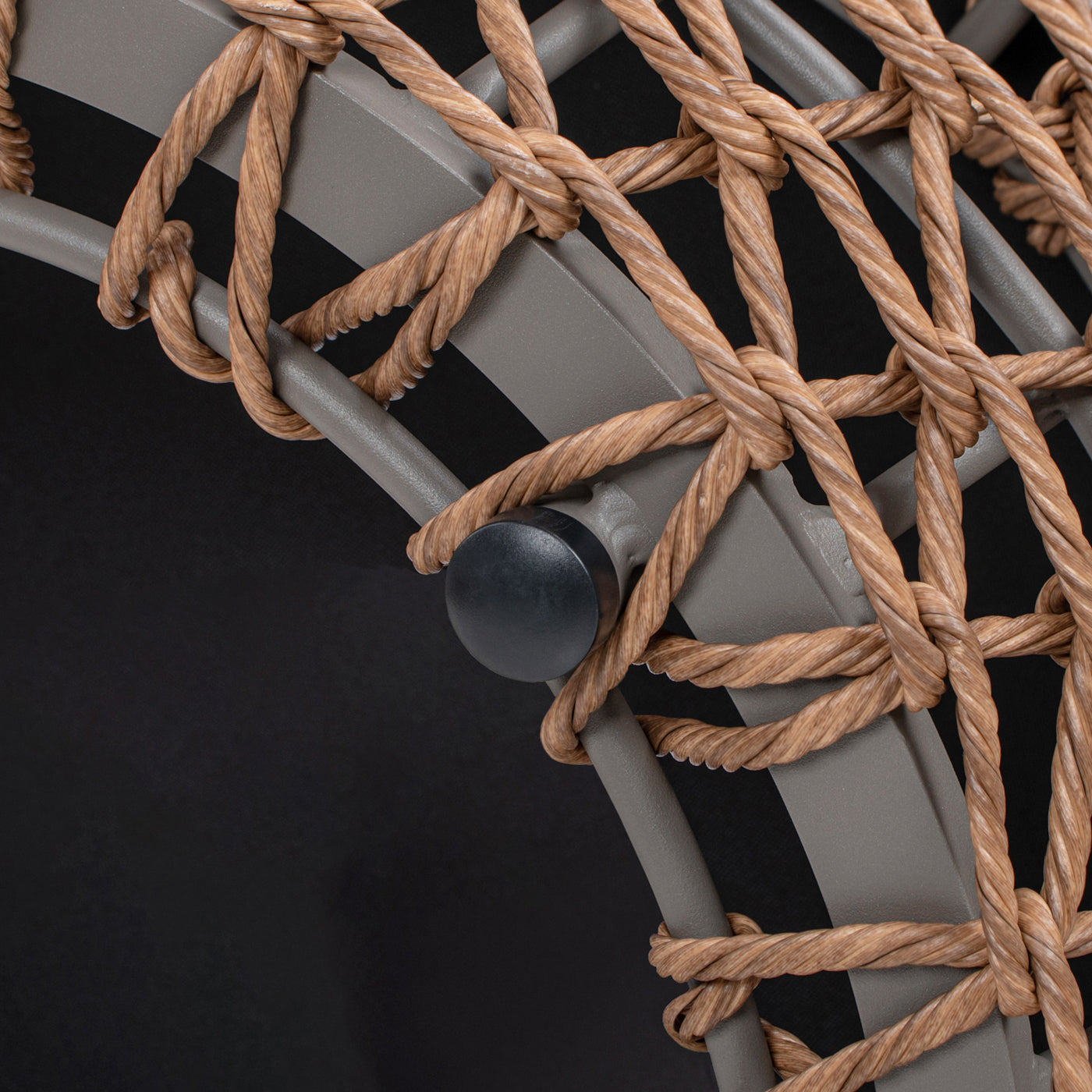 Willow 25' Round Upholstered Woven Patio Ottoman, Golden Brown Wicker Frame, Wheat Beige