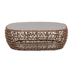 Willow 40.5' Oval Woven Patio Coffee Table, Golden Brown Wicker Frame, Wheat Beige
