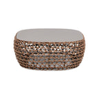 Willow 40.5' Oval Woven Patio Coffee Table, Golden Brown Wicker Frame, Wheat Beige