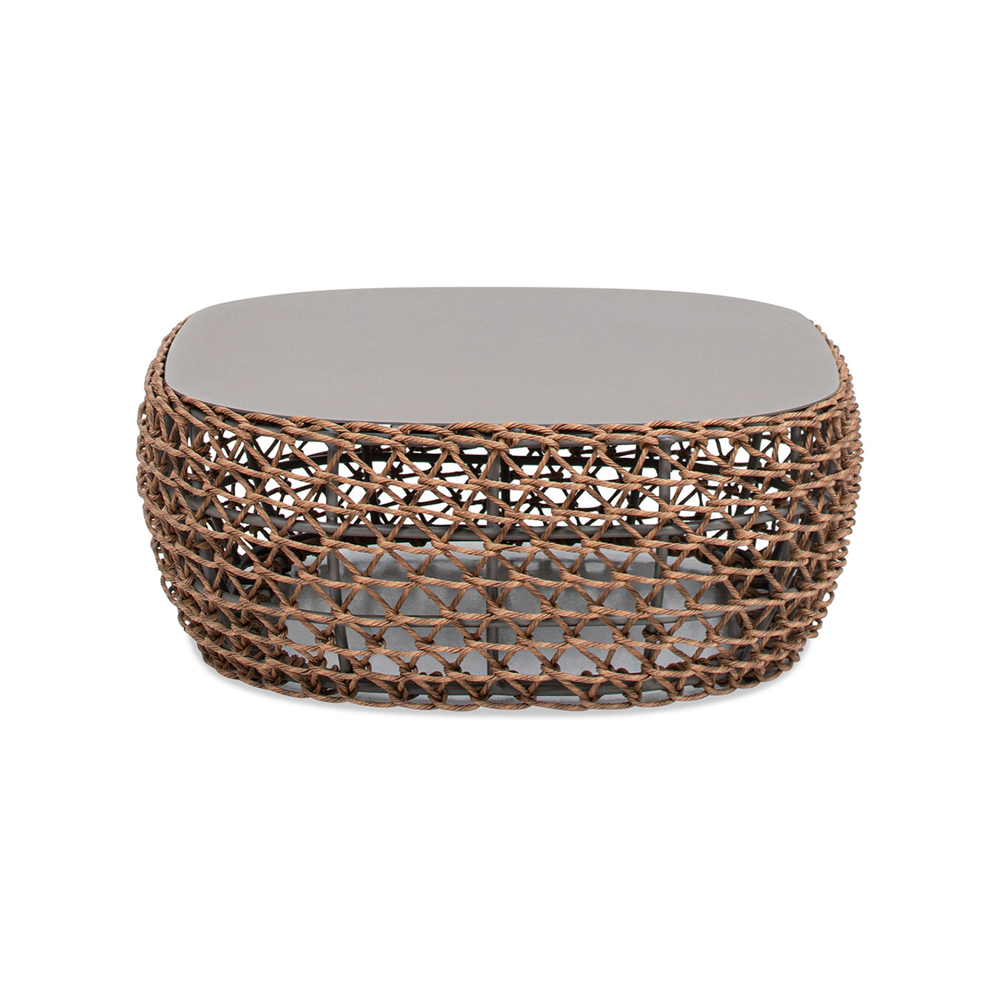 Willow 40.5' Oval Woven Patio Coffee Table, Golden Brown Wicker Frame, Wheat Beige