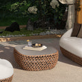 Willow 40.5' Oval Woven Patio Coffee Table, Golden Brown Wicker Frame, Wheat Beige