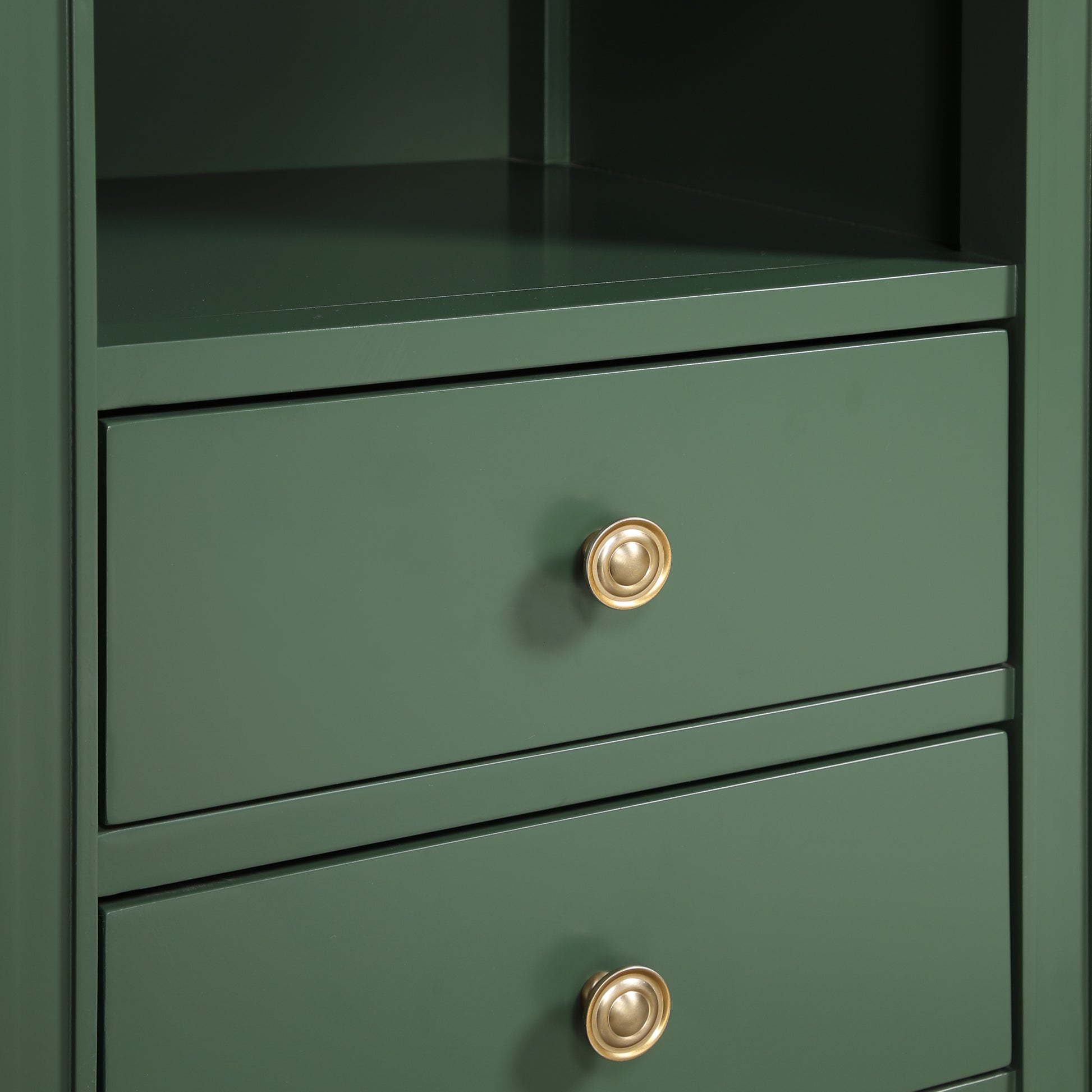 Winston 2-Drawer Storage Nightstand in Vintage Green with Brushed Gold Knobs and Fluted Tapered Legs