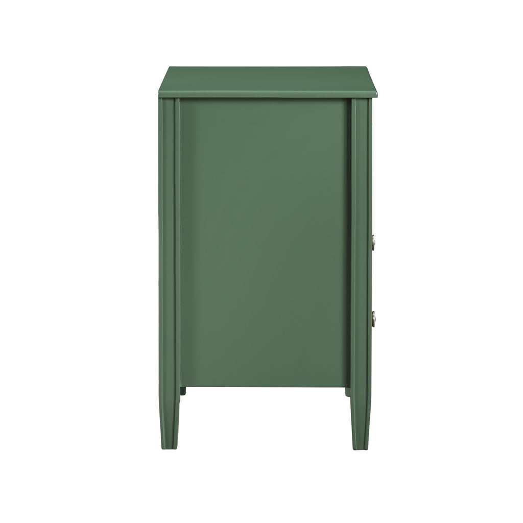 Winston 2-Drawer Storage Nightstand in Vintage Green with Brushed Gold Knobs and Fluted Tapered Legs