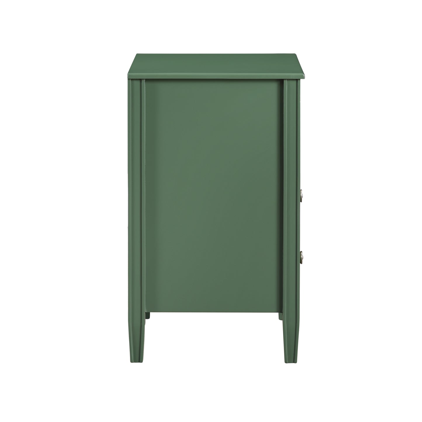 Winston 2-Drawer Storage Nightstand in Vintage Green with Brushed Gold Knobs and Fluted Tapered Legs