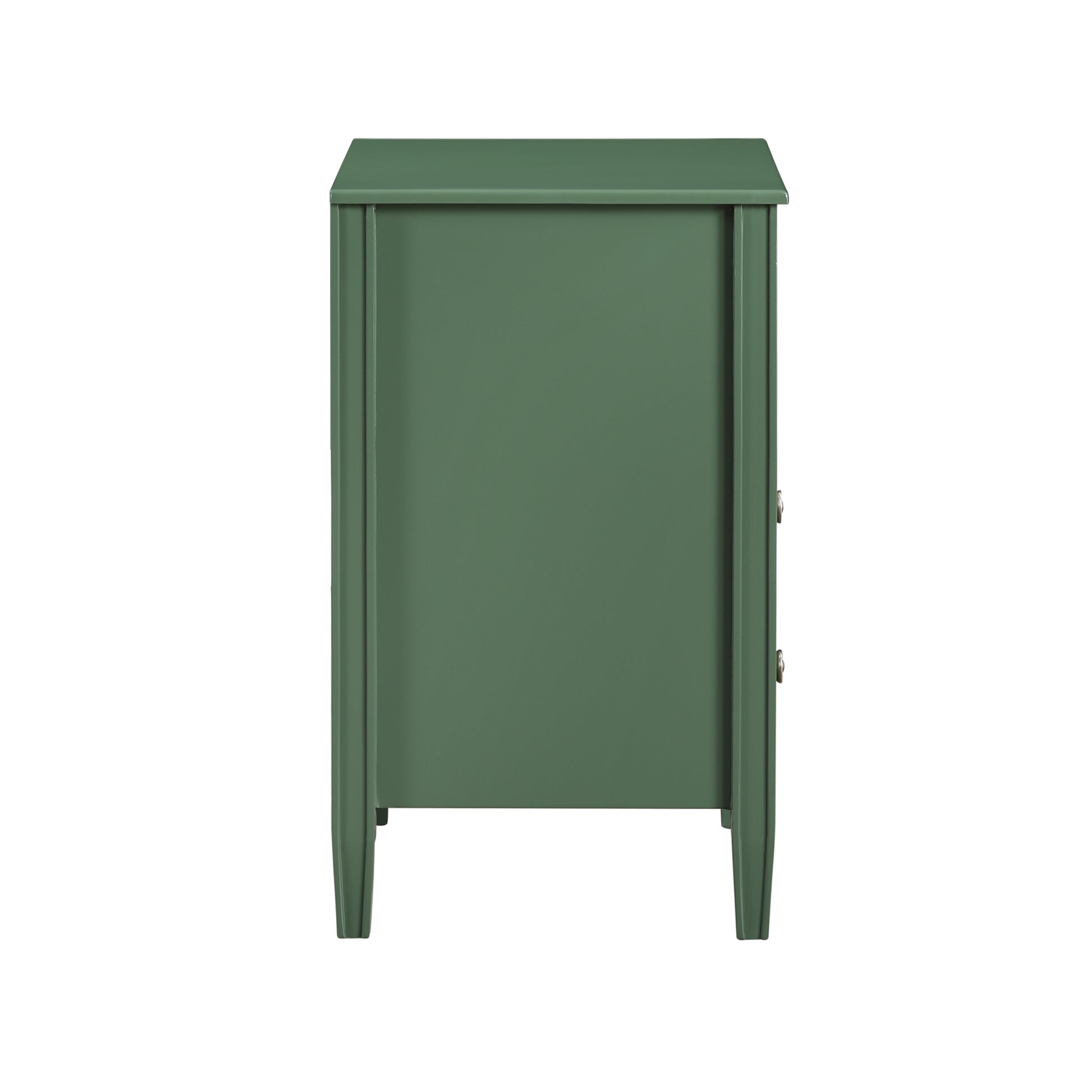 Winston 2-Drawer Storage Nightstand in Vintage Green with Brushed Gold Knobs and Fluted Tapered Legs