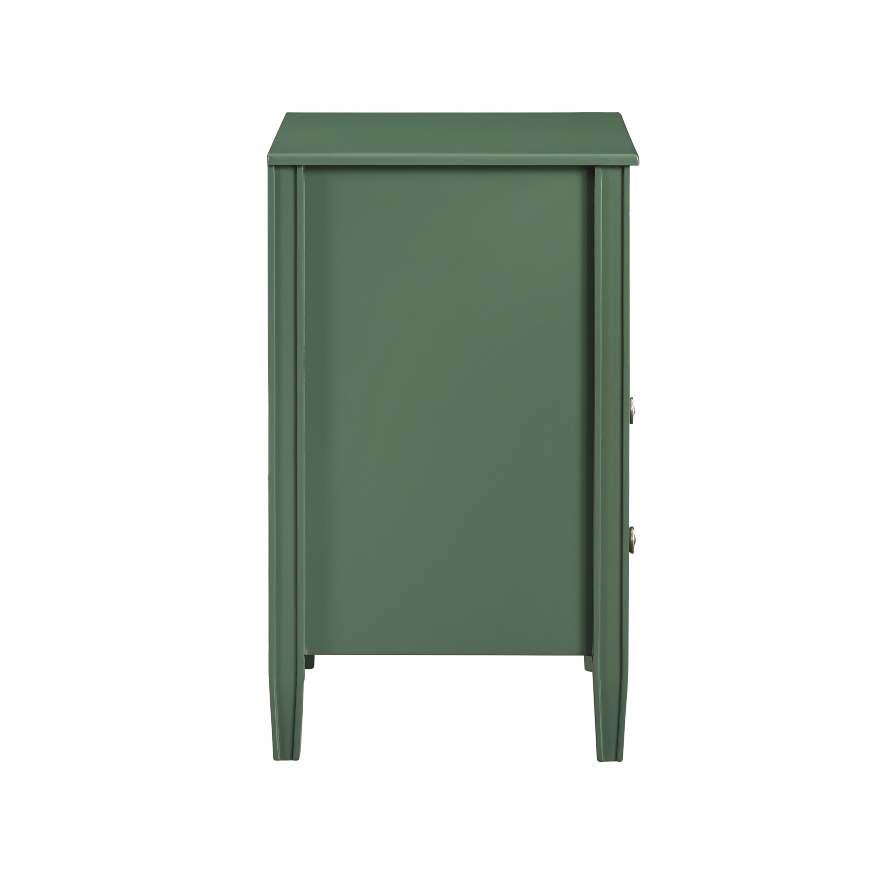 Winston 2-Drawer Storage Nightstand in Vintage Green with Brushed Gold Knobs and Fluted Tapered Legs