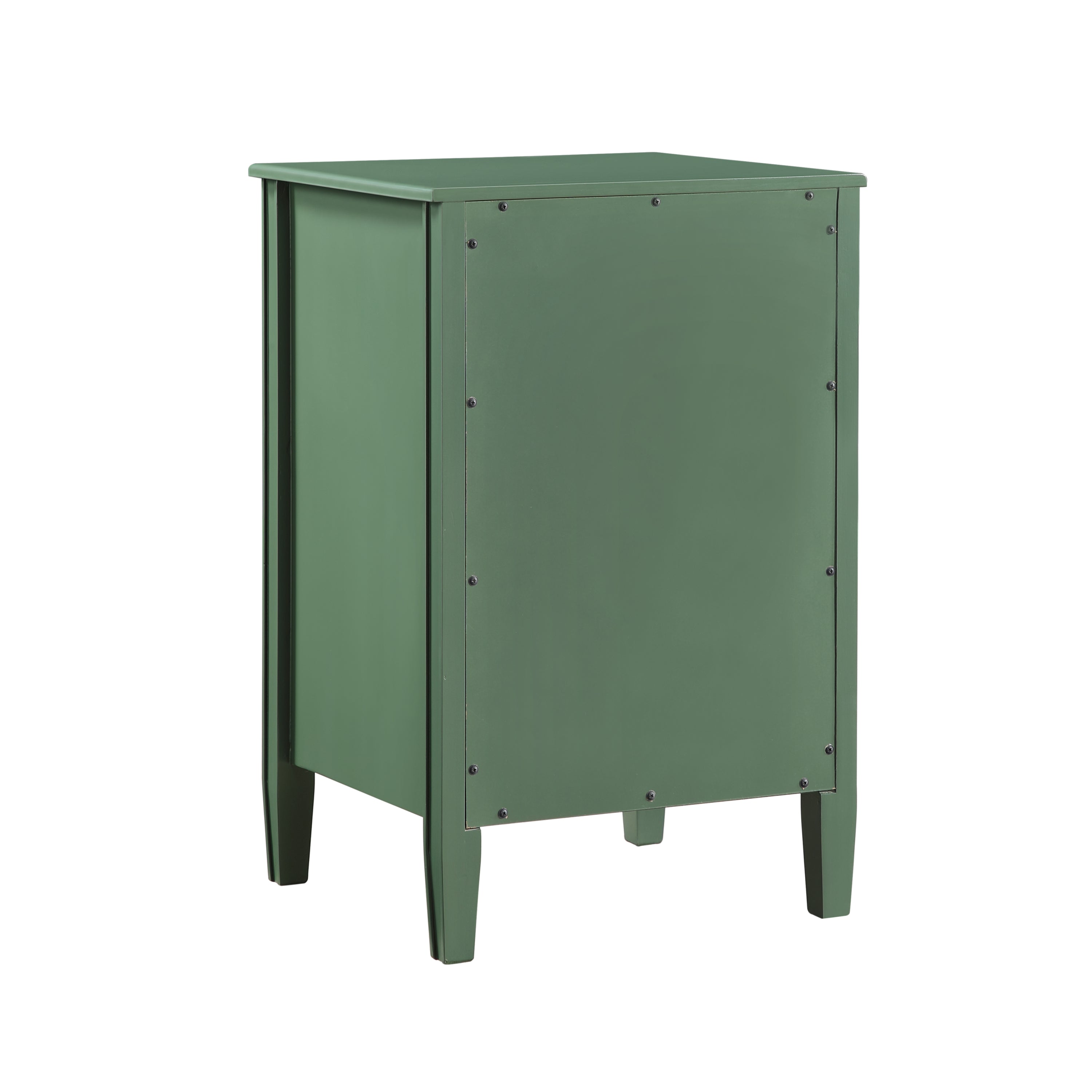 Winston 2-Drawer Storage Nightstand in Vintage Green with Brushed Gold Knobs and Fluted Tapered Legs