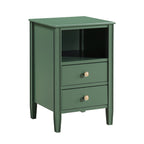 Winston 2-Drawer Storage Nightstand in Vintage Green with Brushed Gold Knobs and Fluted Tapered Legs