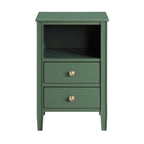 Winston 2-Drawer Storage Nightstand in Vintage Green with Brushed Gold Knobs and Fluted Tapered Legs