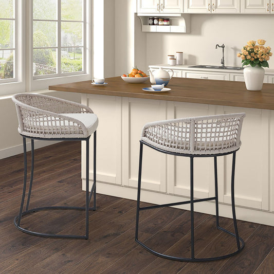 Woven Counter Stool with Upholstered Seat Natural Metal Bar Stools