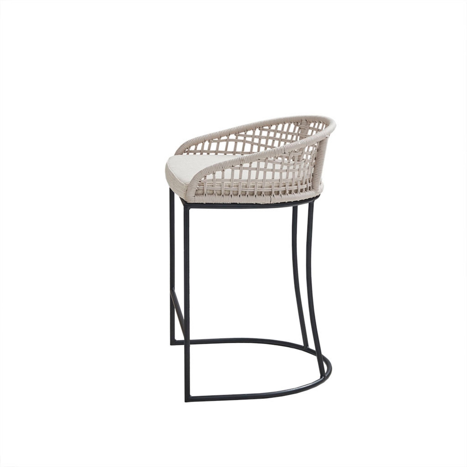 Woven Counter Stool with Upholstered Seat Natural Metal Bar Stools
