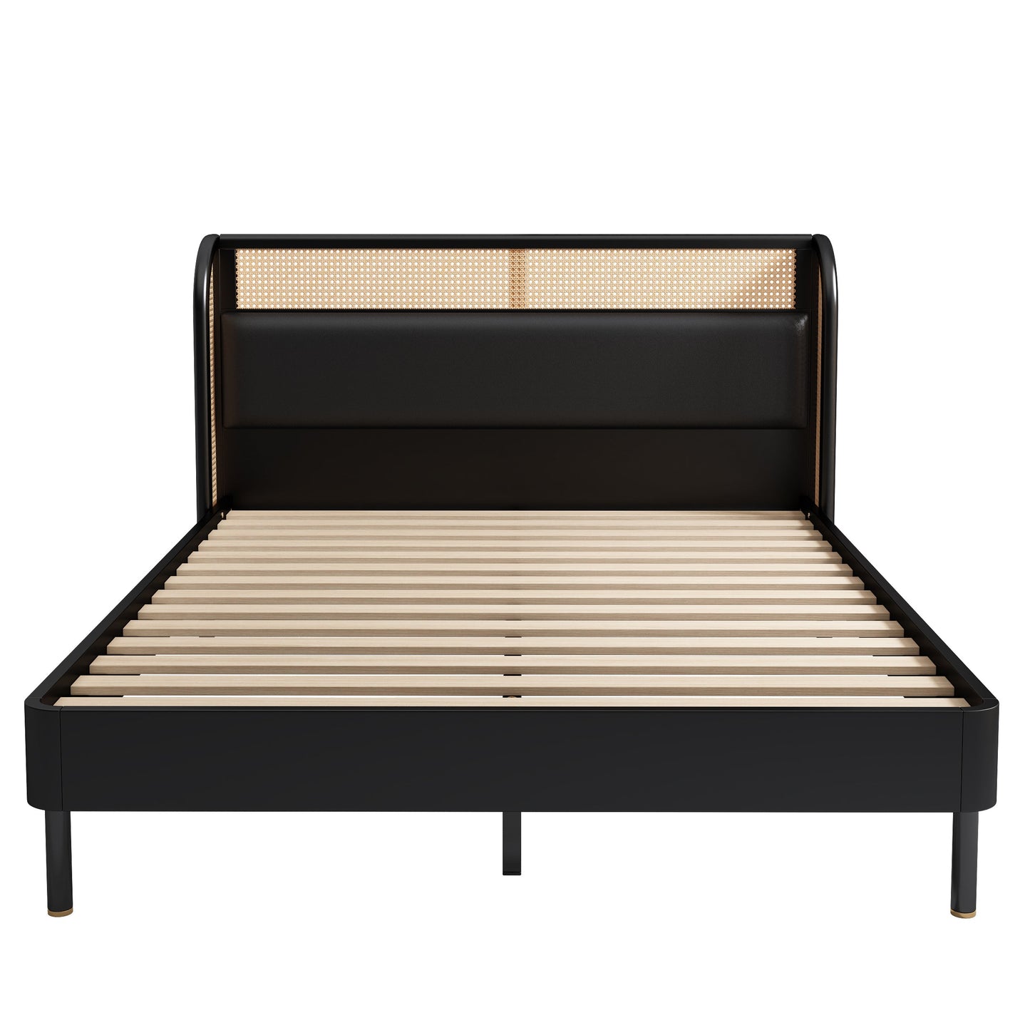 Yara 3 Pieces Modern Cannage Rattan Platform Queen Bed + Nightstands (2) Set