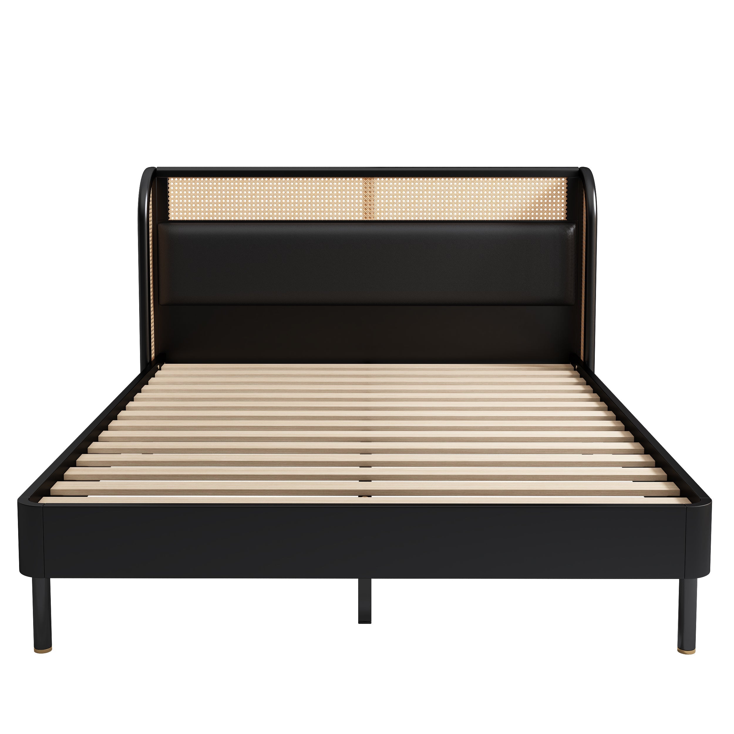 Yara 3 Pieces Modern Cannage Rattan Platform Queen Bed + Nightstands (2) Set