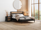 Yara 3 Pieces Modern Cannage Rattan Platform Queen Bed + Nightstands (2) Set