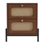 Yara 3 Pieces Modern Cannage Rattan Platform Queen Bed + Nightstands (2) Set