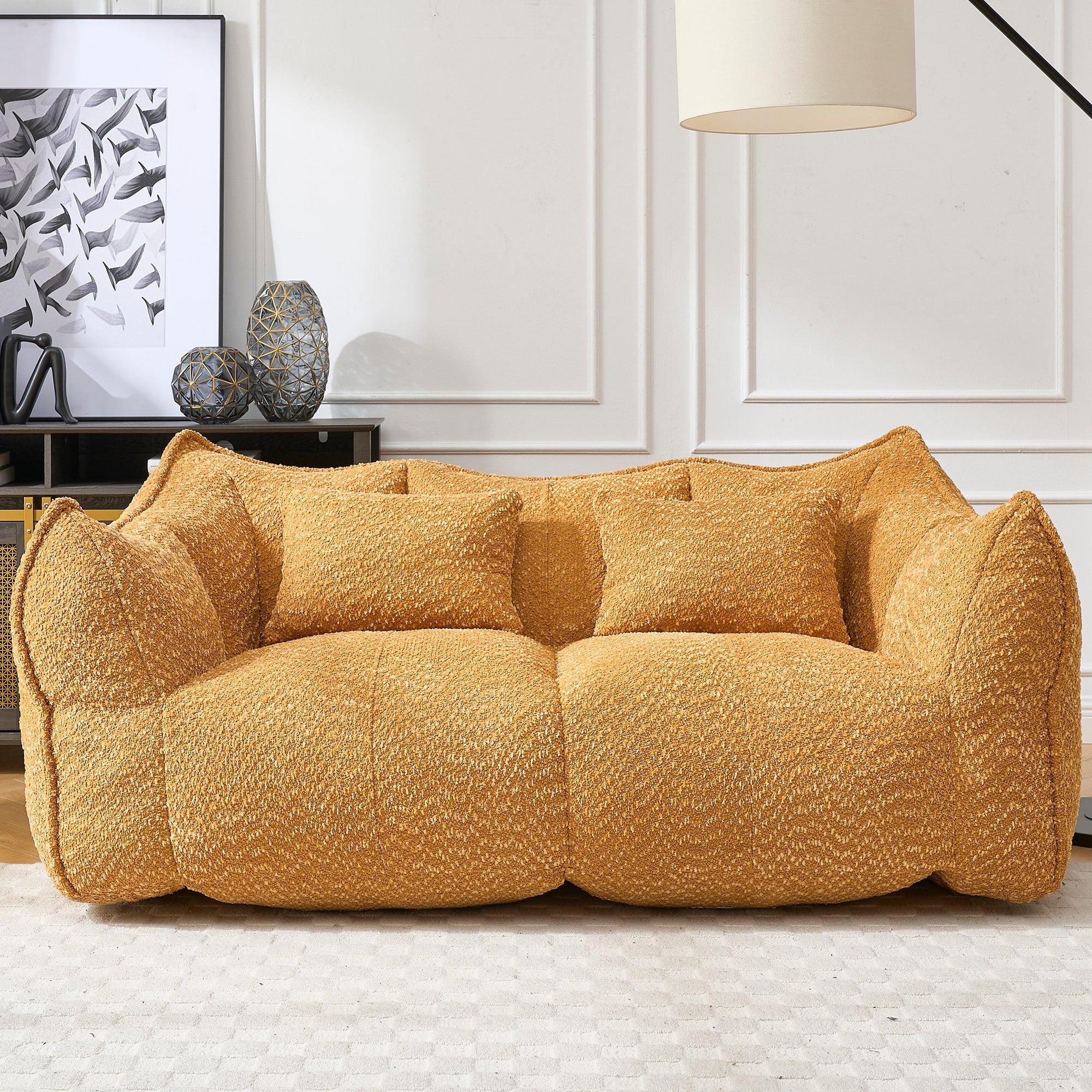 Yellow Chenille Beanbag Chair for Two, 73x39x31 In.