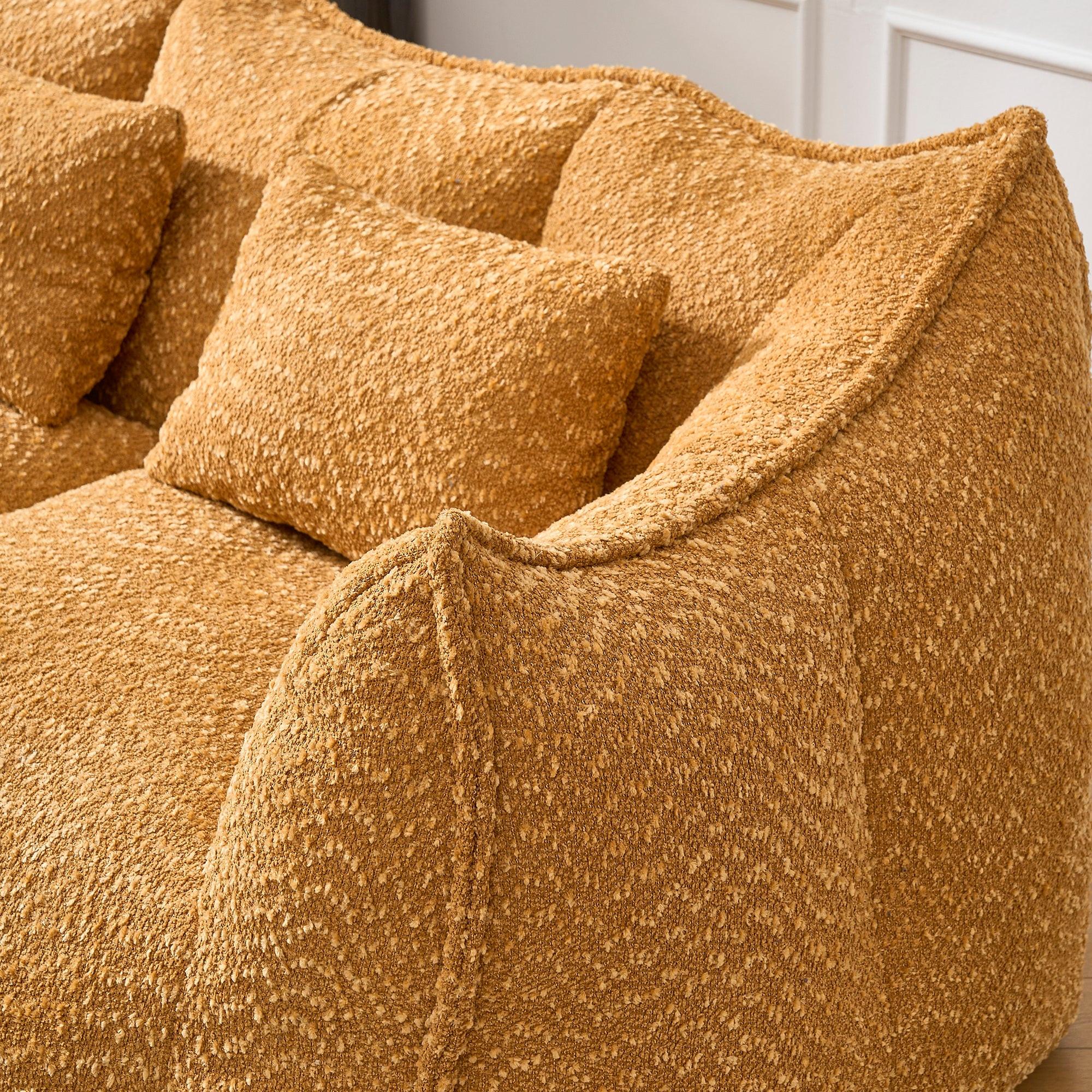 Yellow Chenille Beanbag Chair for Two, 73x39x31 In.