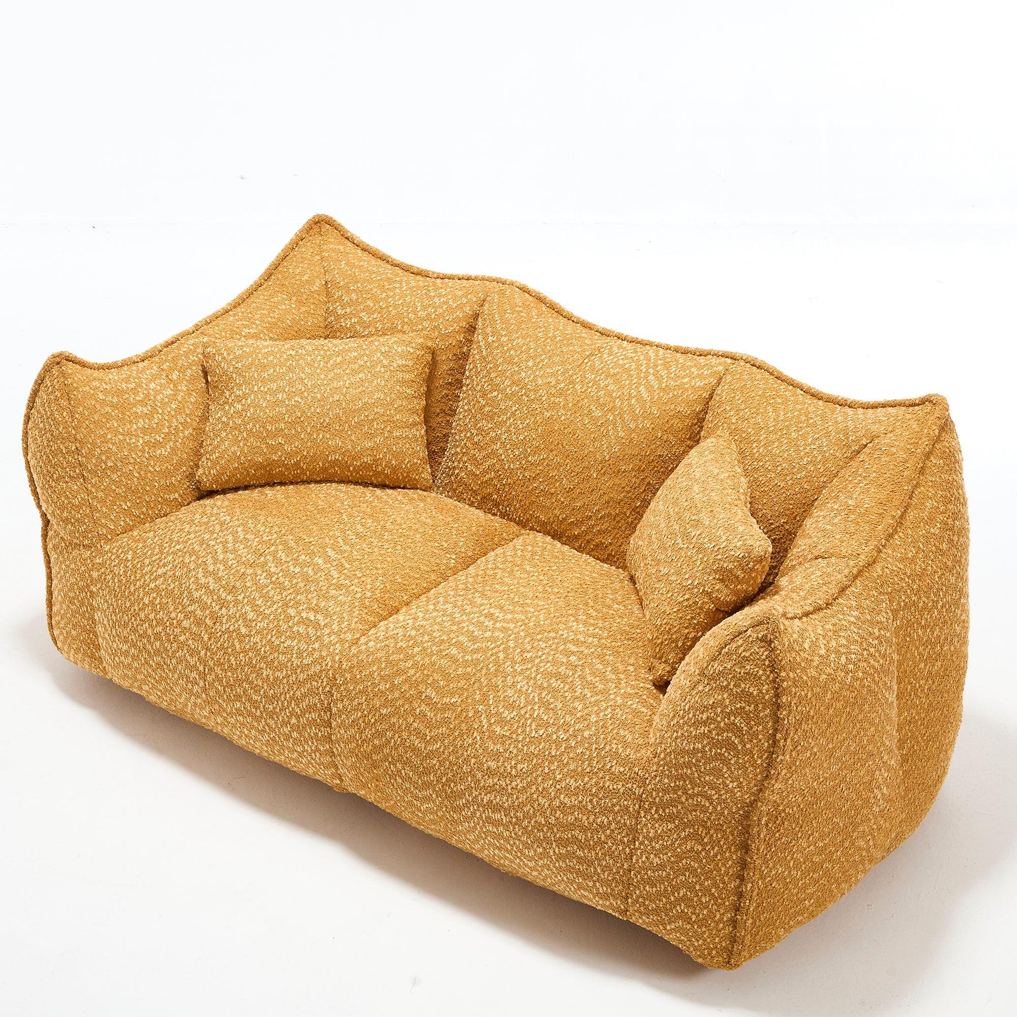Yellow Chenille Beanbag Chair for Two, 73x39x31 In.