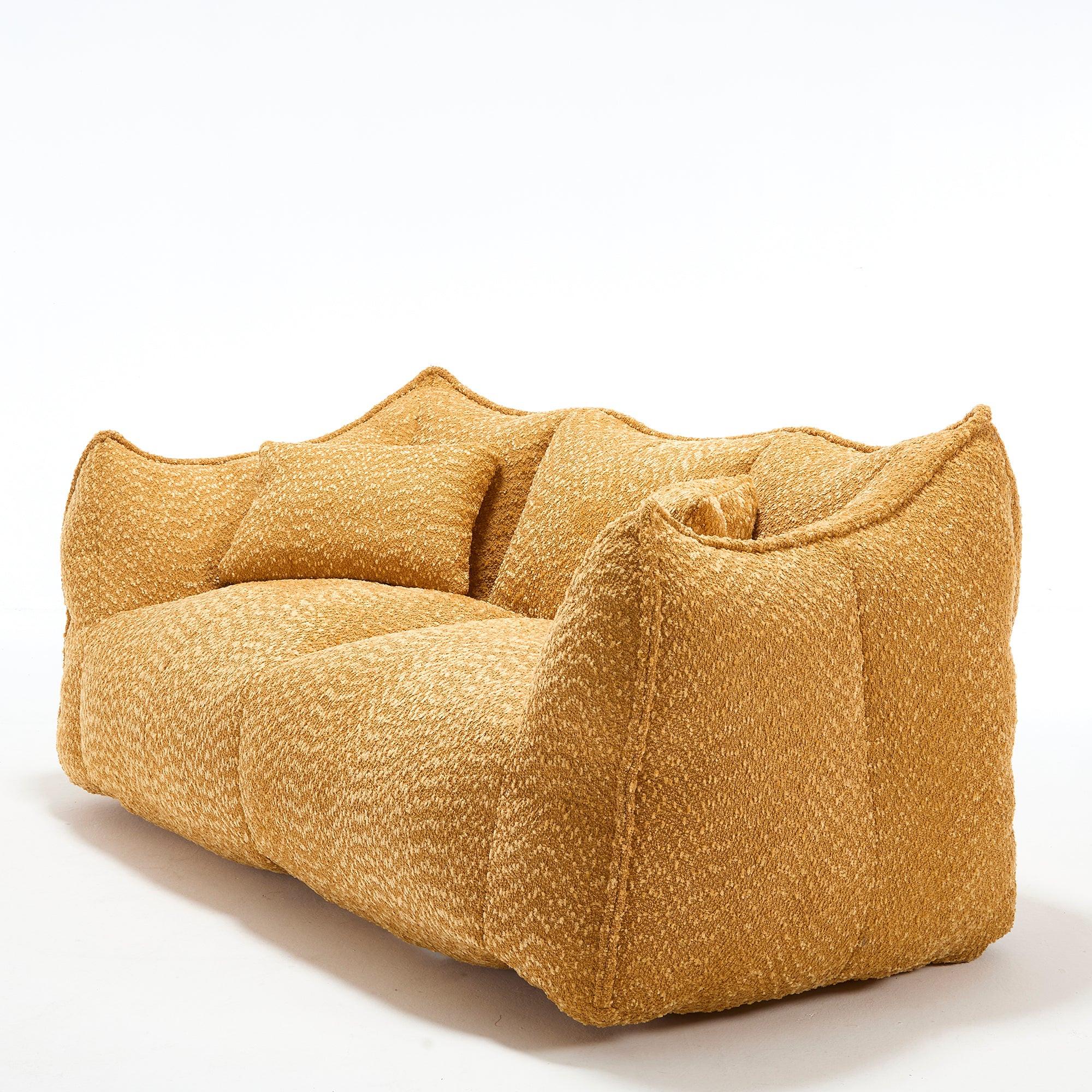 Yellow Chenille Beanbag Chair for Two, 73x39x31 In.