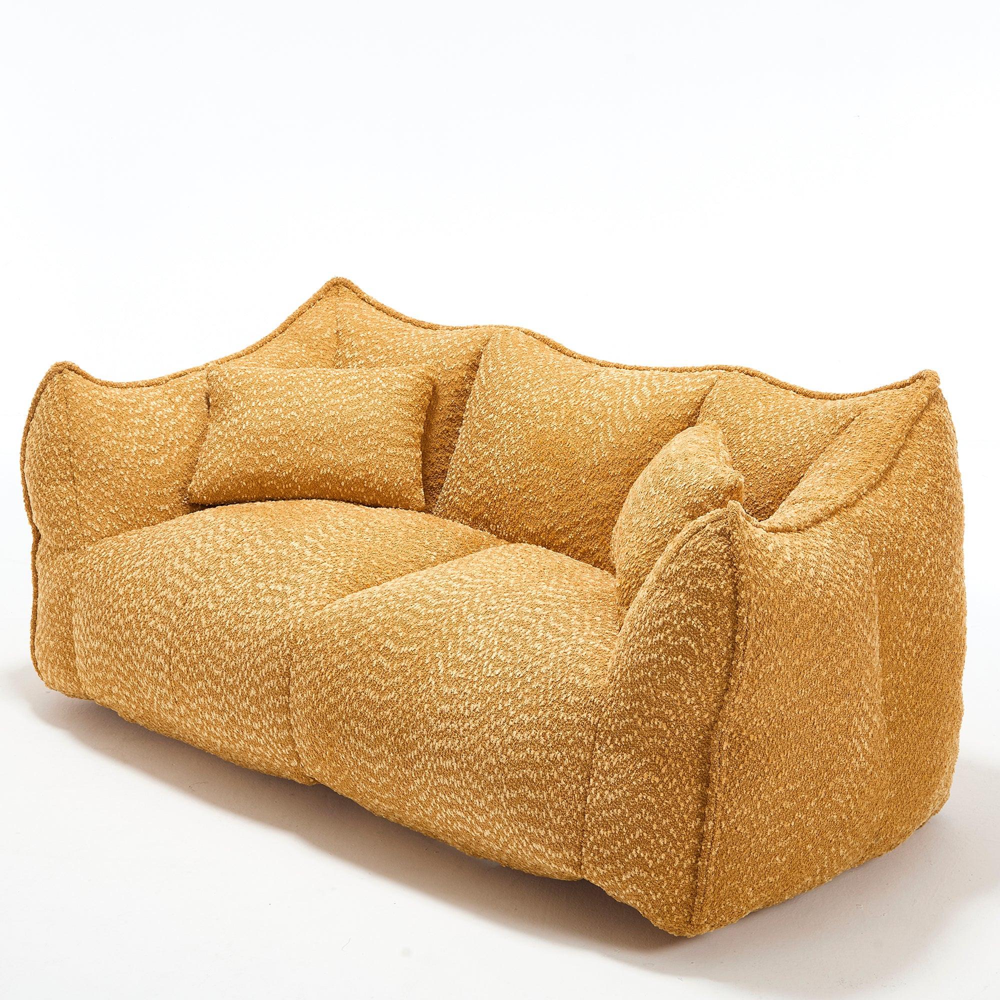 Yellow Chenille Beanbag Chair for Two, 73x39x31 In.