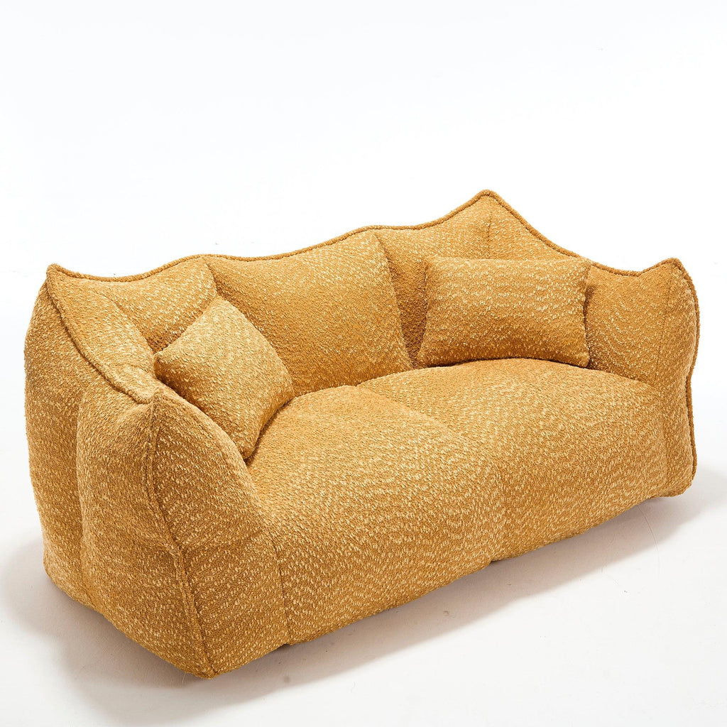 Yellow Chenille Beanbag Chair for Two, 73x39x31 In.