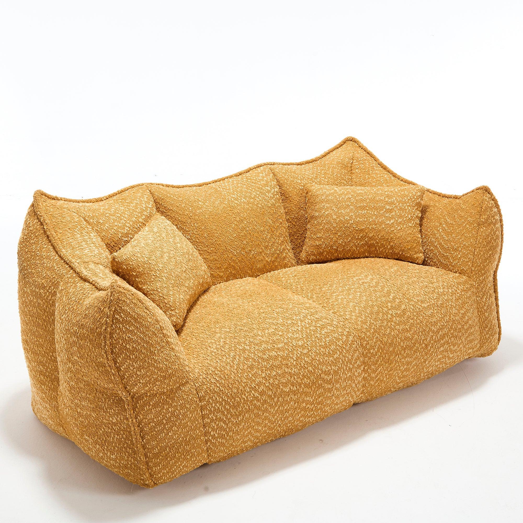 Yellow Chenille Beanbag Chair for Two, 73x39x31 In.