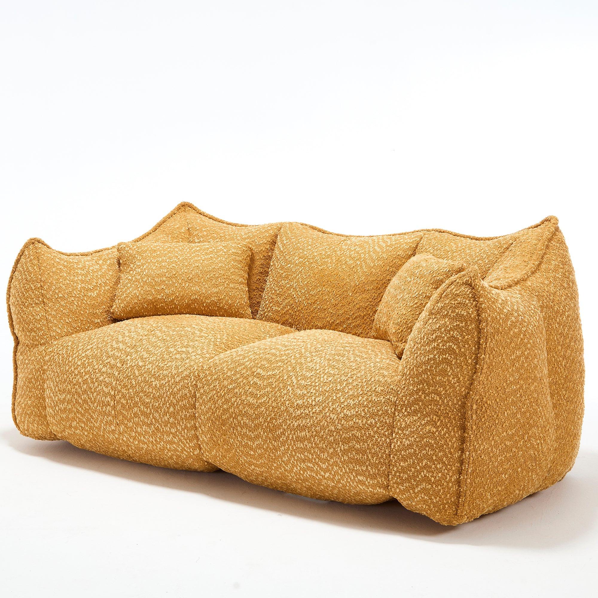 Yellow Chenille Beanbag Chair for Two, 73x39x31 In.