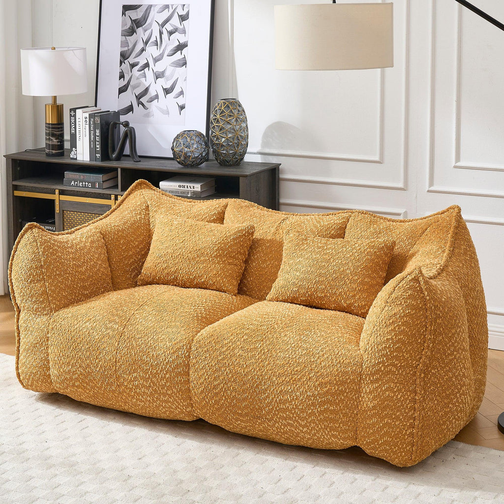 Yellow Chenille Beanbag Chair for Two, 73x39x31 In.