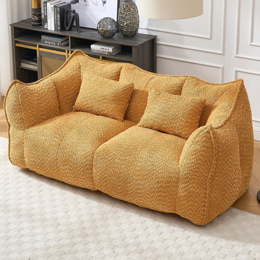 Yellow Chenille Beanbag Chair for Two, 73x39x31 In.