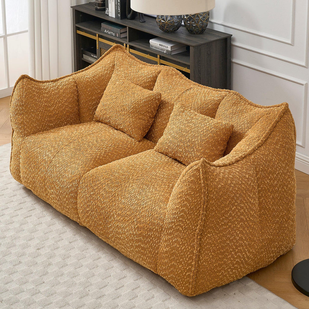 Yellow Chenille Beanbag Chair for Two, 73x39x31 In.