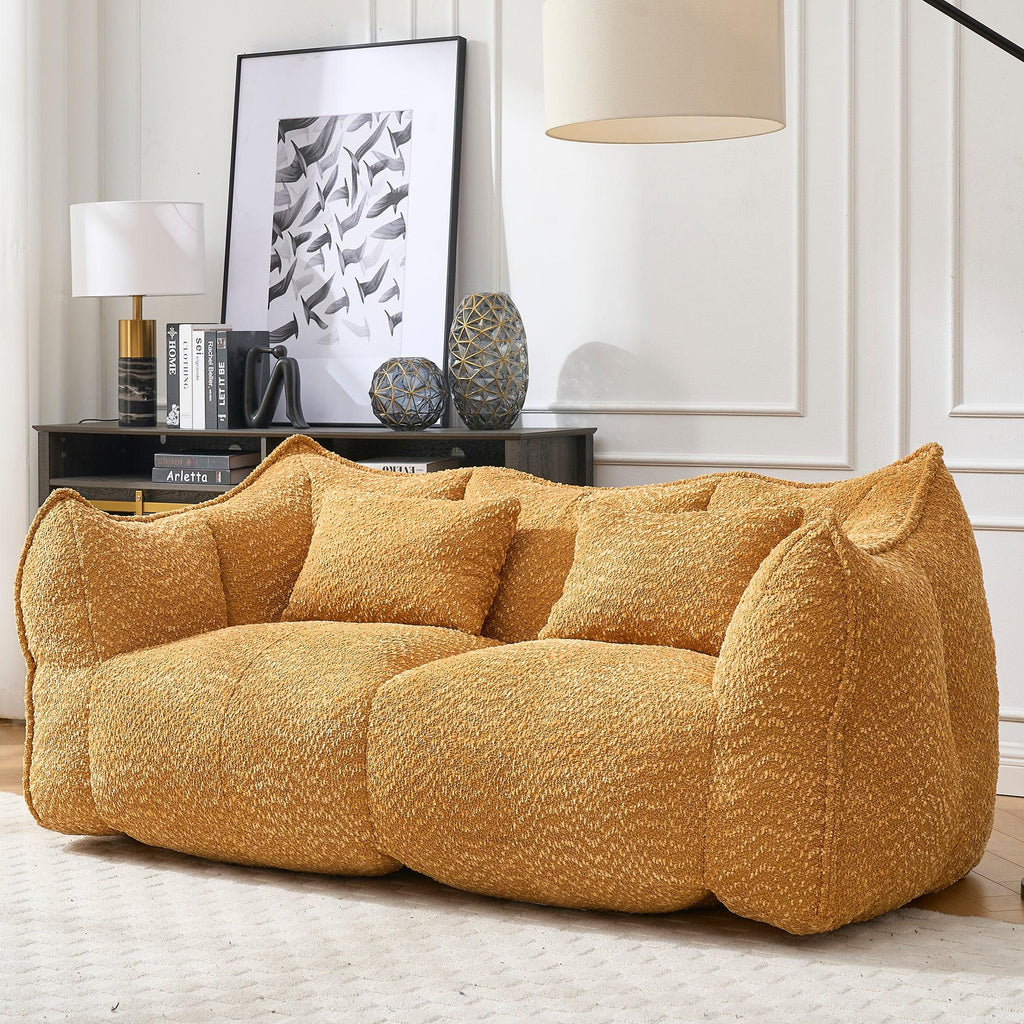 Yellow Chenille Beanbag Chair for Two, 73x39x31 In.
