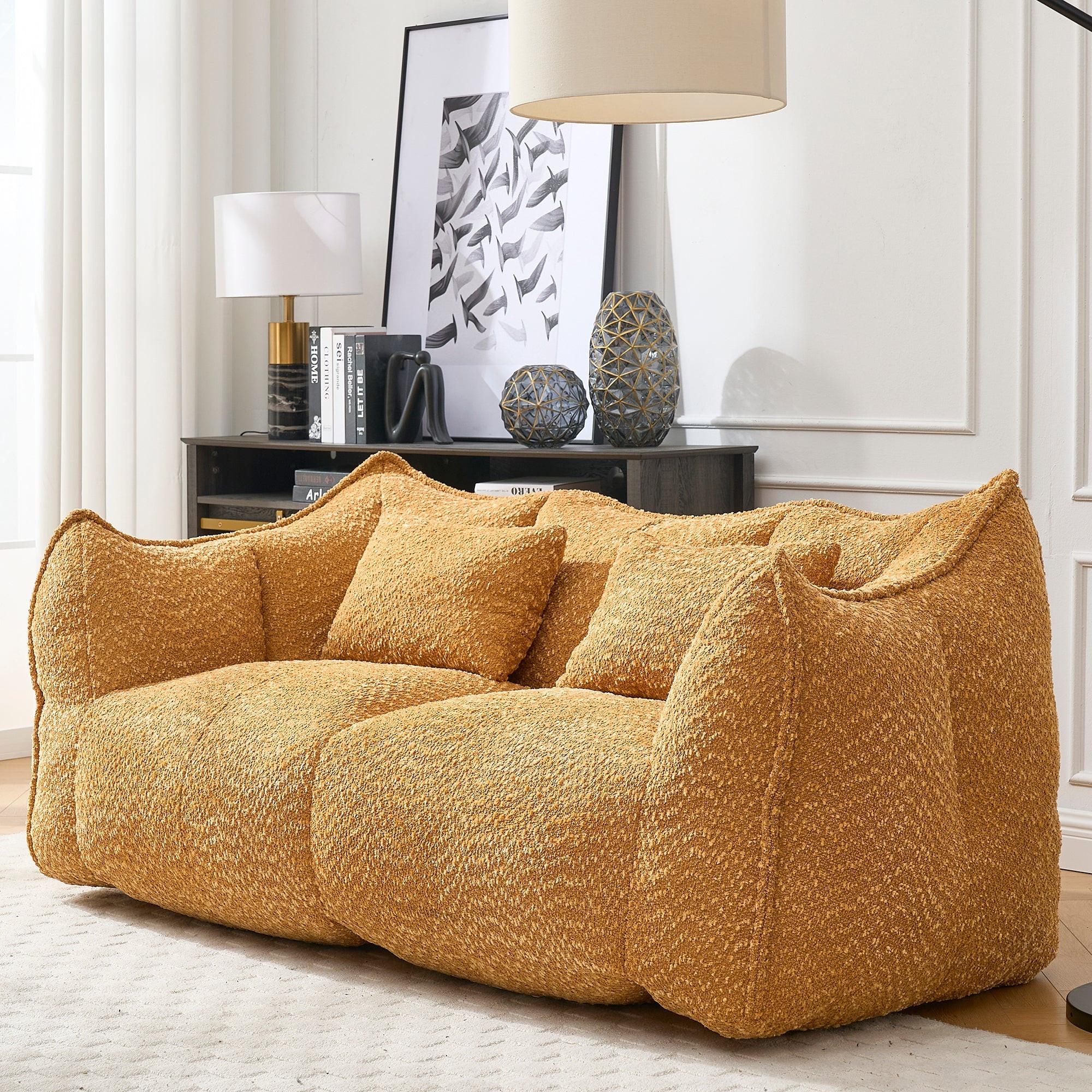 Yellow Chenille Beanbag Chair for Two, 73x39x31 In.