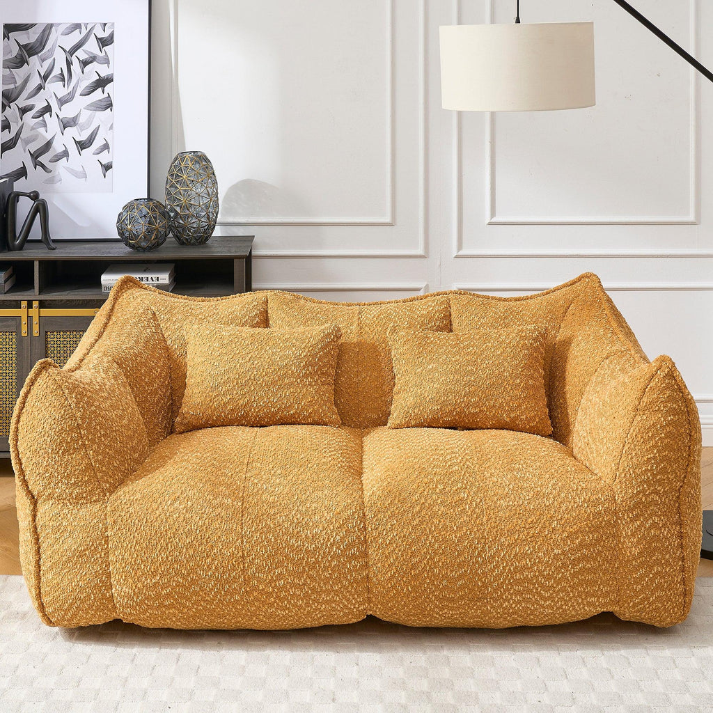 Yellow Chenille Beanbag Chair for Two, 73x39x31 In.