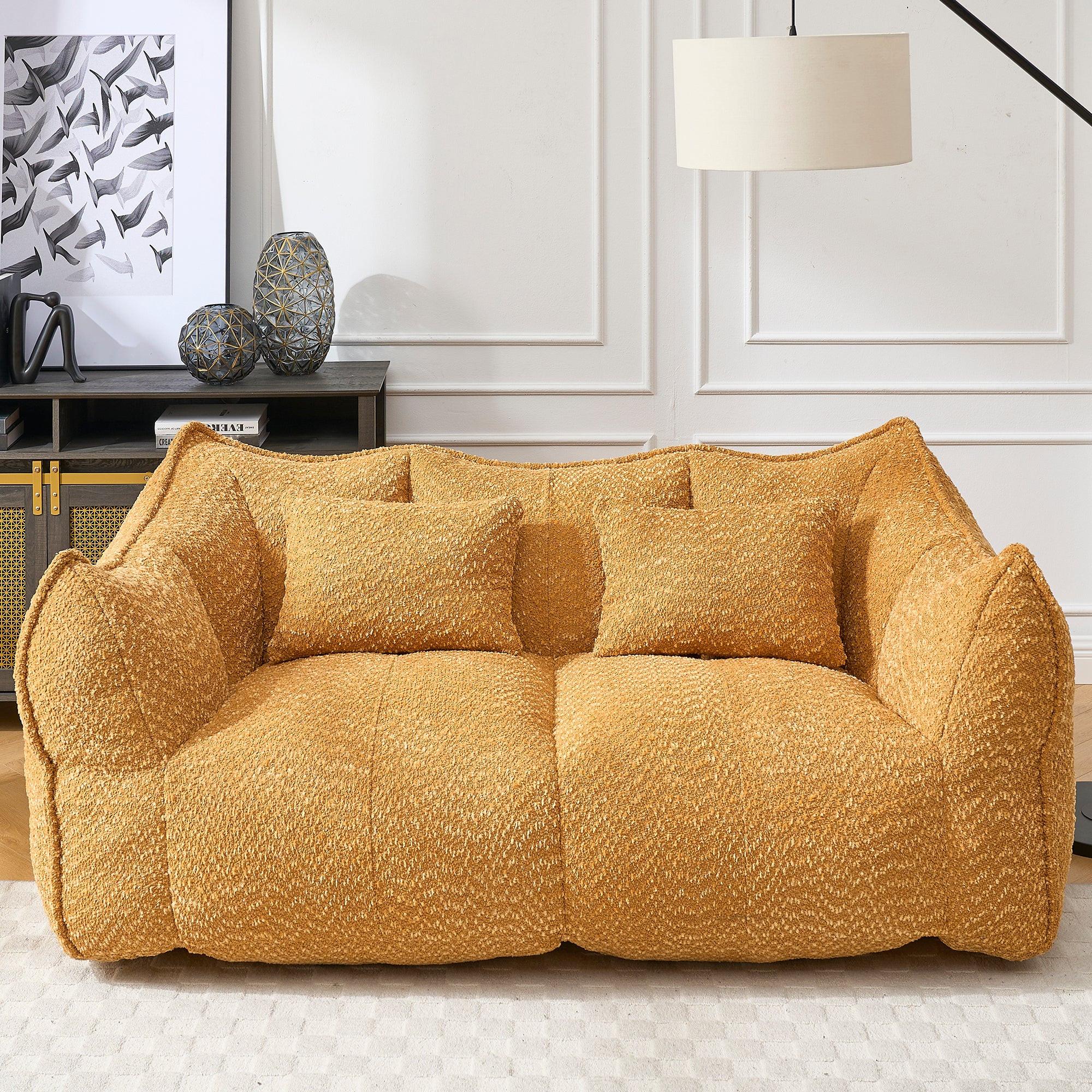 Yellow Chenille Beanbag Chair for Two, 73x39x31 In.