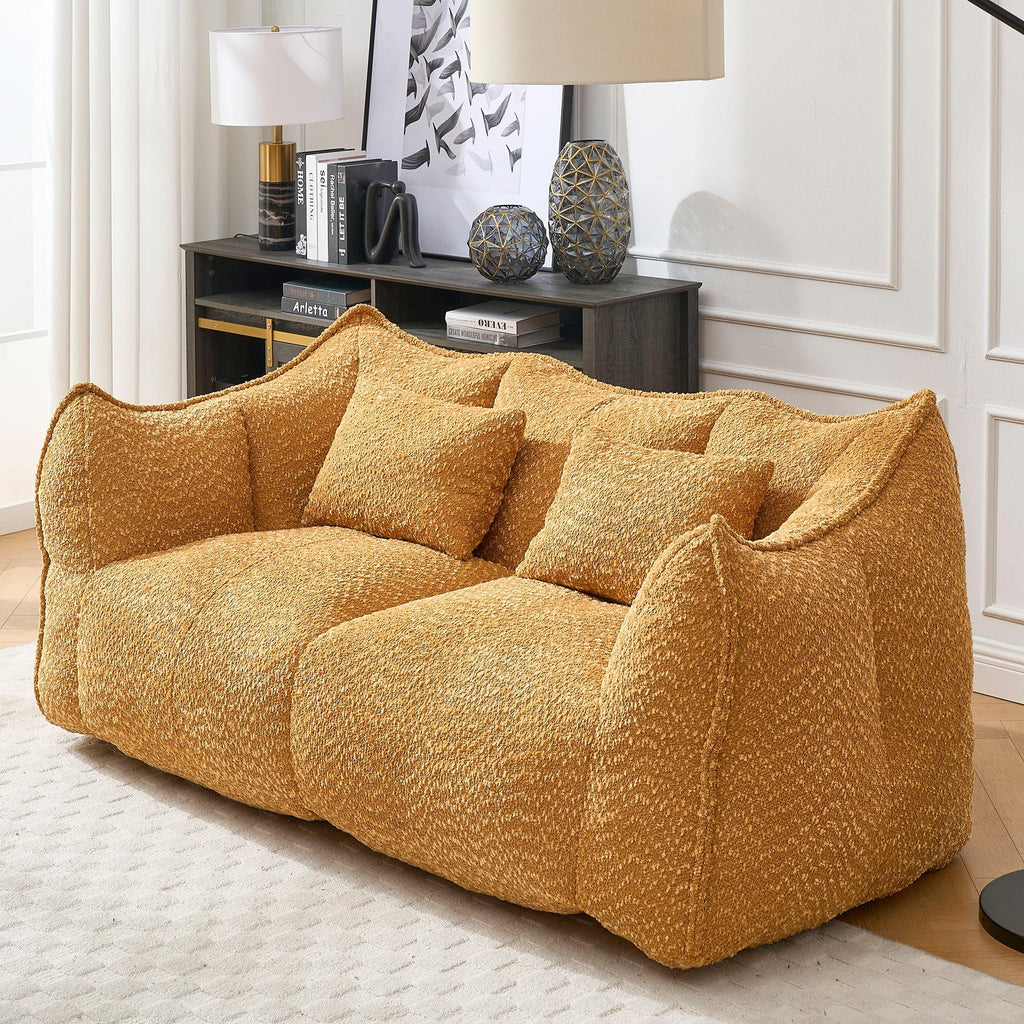 Yellow Chenille Beanbag Chair for Two, 73x39x31 In.