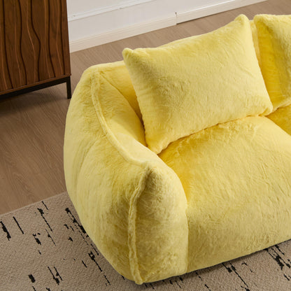 Giant Bean Bag Couch for Adults, Ultra Soft Fluffy Loveseat Bean Bag Sofa, Oversized Chase Lounge Chair Indoor for Living Room Bedroom, No Assembly Required Cozy Reading Chair with Pillows, Yellow