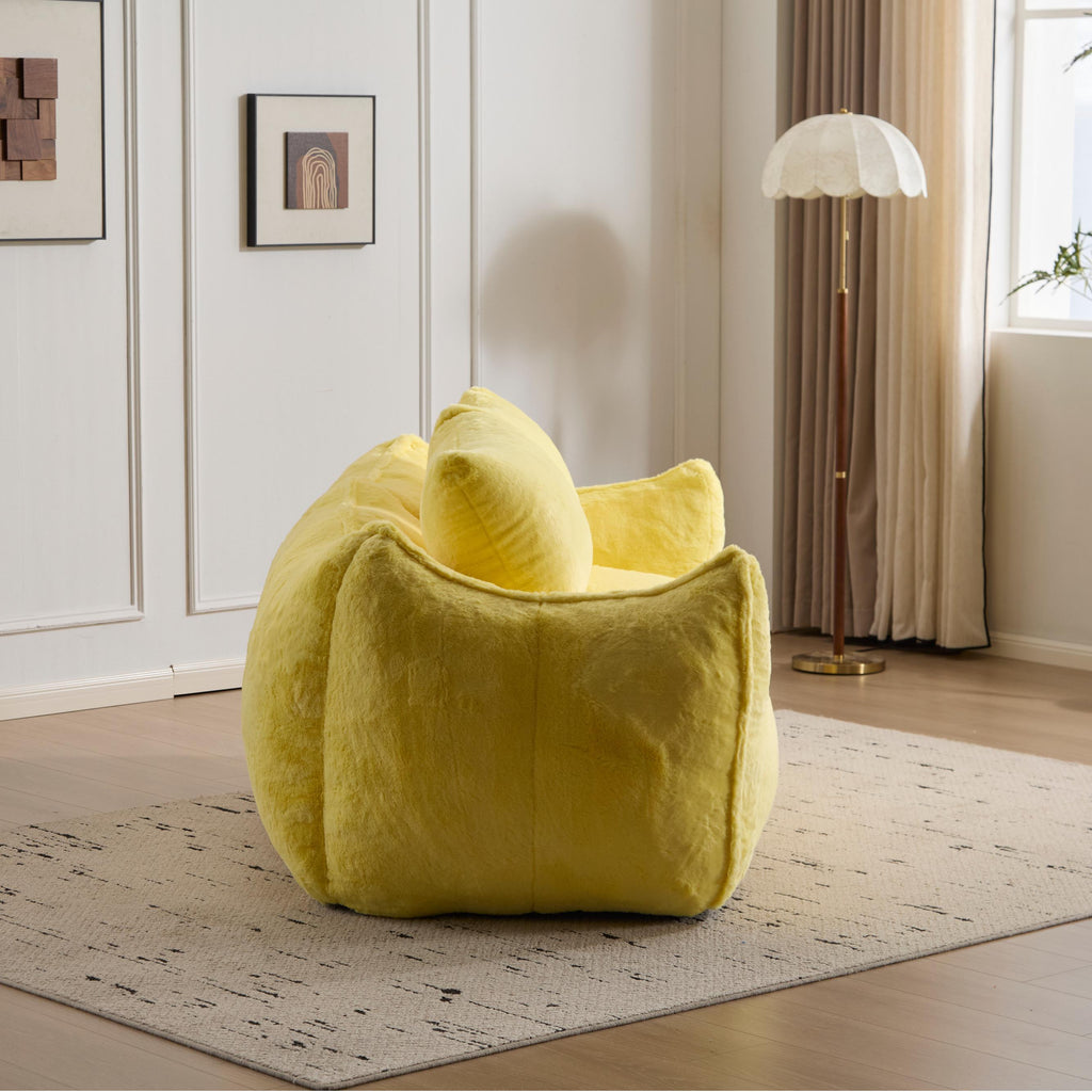 Giant Bean Bag Couch for Adults, Ultra Soft Fluffy Loveseat Bean Bag Sofa, Oversized Chase Lounge Chair Indoor for Living Room Bedroom, No Assembly Required Cozy Reading Chair with Pillows, Yellow